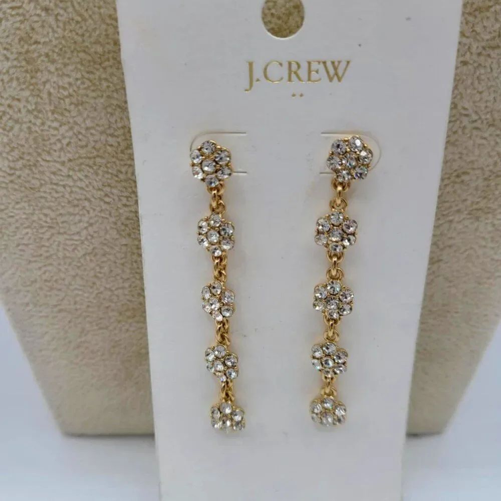 J Crew Factory Crystal Drop Linear Earrings NWT! NEW!